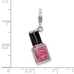 Amore La Vita Sterling Silver Rhodium-plated Polished 3-D Enameled Pink Nail Polish Bottle Charm with Fancy Lobster Clasp QCC557