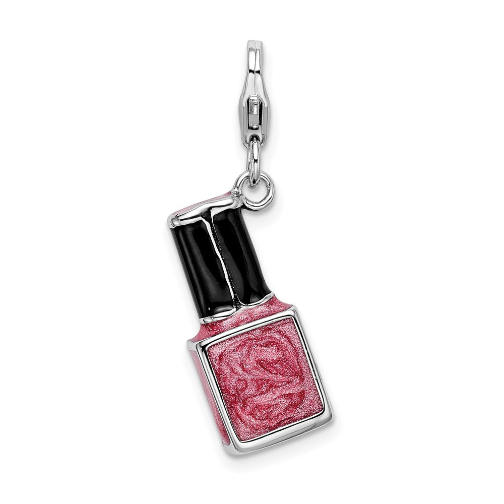 Amore La Vita Sterling Silver Rhodium-plated Polished 3-D Enameled Pink Nail Polish Bottle Charm with Fancy Lobster Clasp QCC557