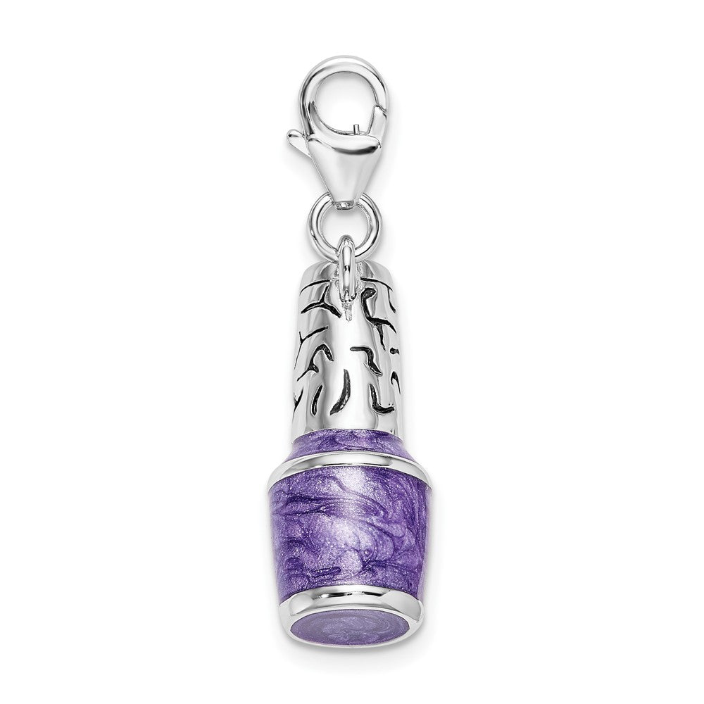 Amore La Vita Sterling Silver Rhodium-plated Polished 3-D Enameled Purple Nail Polish Bottle Charm with Fancy Lobster Clasp QCC558