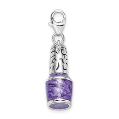Amore La Vita Sterling Silver Rhodium-plated Polished 3-D Enameled Purple Nail Polish Bottle Charm with Fancy Lobster Clasp QCC558