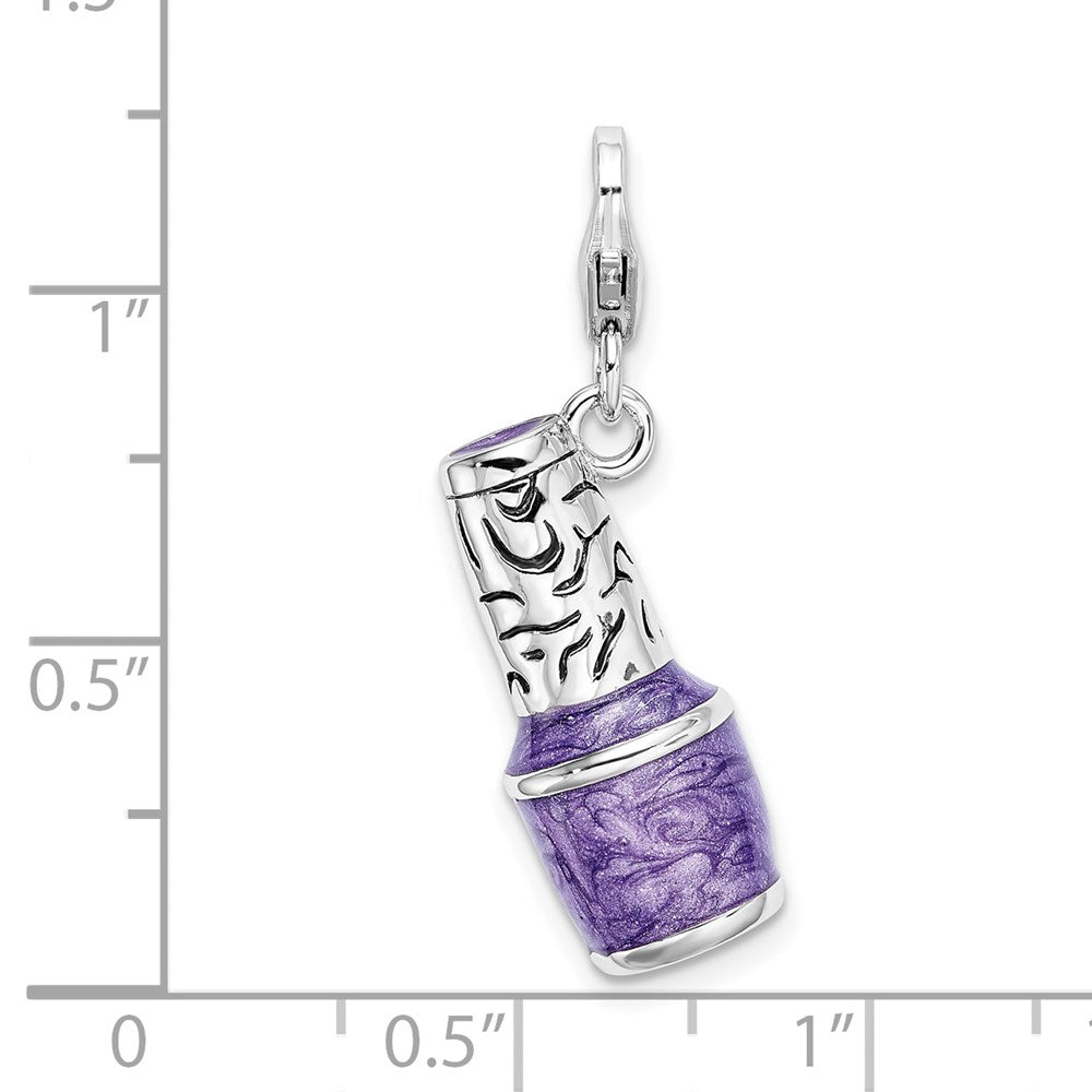 Amore La Vita Sterling Silver Rhodium-plated Polished 3-D Enameled Purple Nail Polish Bottle Charm with Fancy Lobster Clasp QCC558
