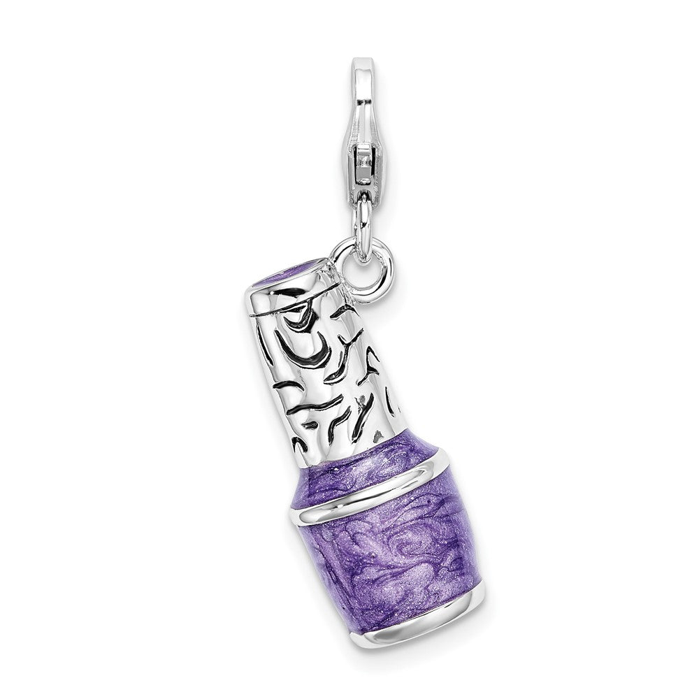 Amore La Vita Sterling Silver Rhodium-plated Polished 3-D Enameled Purple Nail Polish Bottle Charm with Fancy Lobster Clasp QCC558