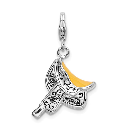 Amore La Vita Sterling Silver Rhodium-plated Polished 3-D Enameled Saddle Charm with Fancy Lobster Clasp QCC565