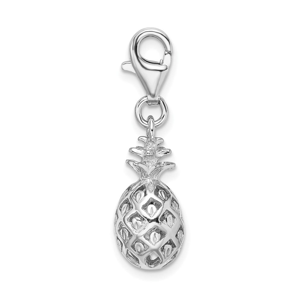 Amore La Vita Sterling Silver Rhodium-plated Polished Pineapple Charm with Fancy Lobster Clasp QCC598