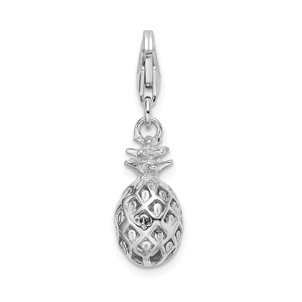 Amore La Vita Sterling Silver Rhodium-plated Polished Pineapple Charm with Fancy Lobster Clasp QCC598