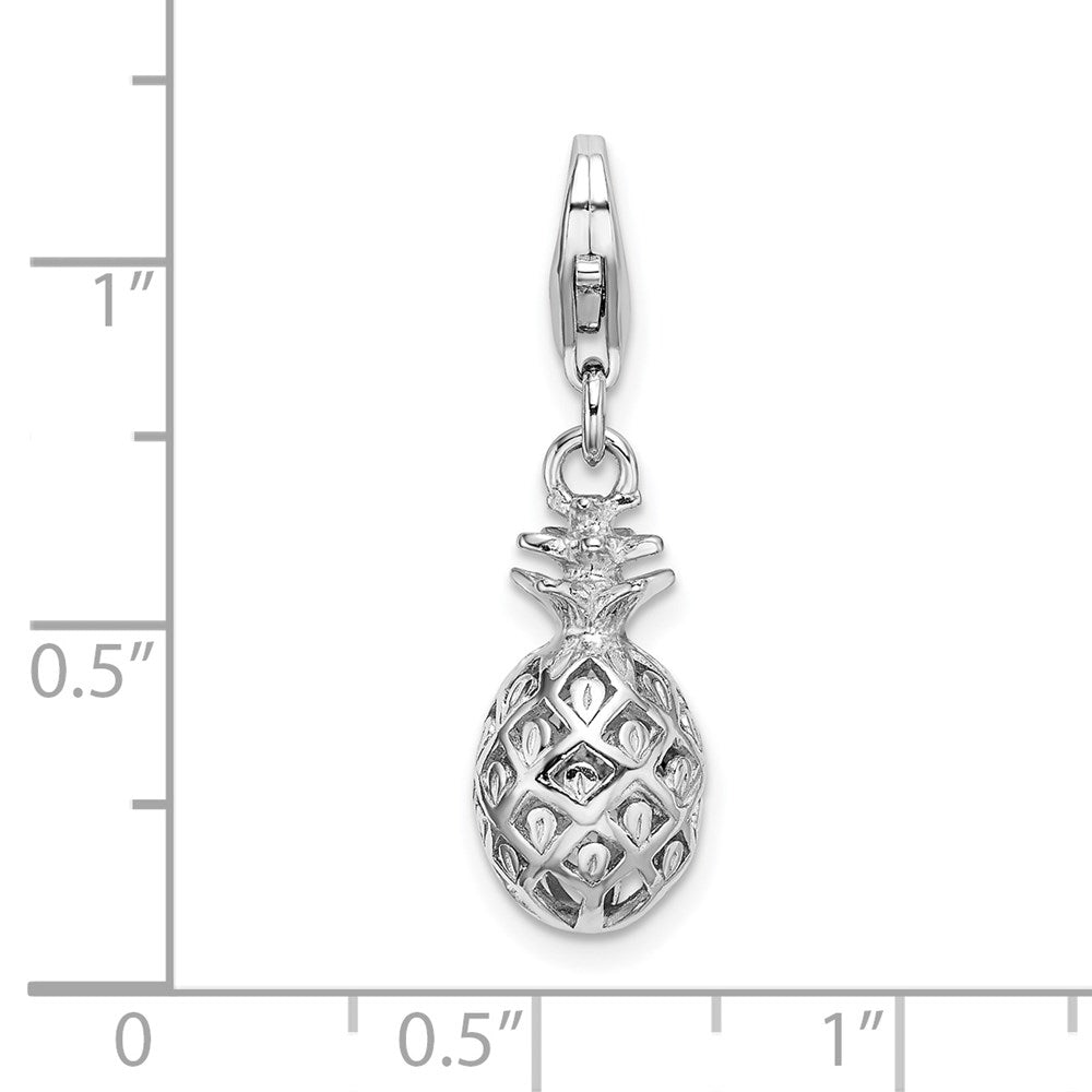 Amore La Vita Sterling Silver Rhodium-plated Polished Pineapple Charm with Fancy Lobster Clasp QCC598