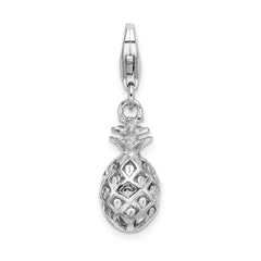 Amore La Vita Sterling Silver Rhodium-plated Polished Pineapple Charm with Fancy Lobster Clasp QCC598
