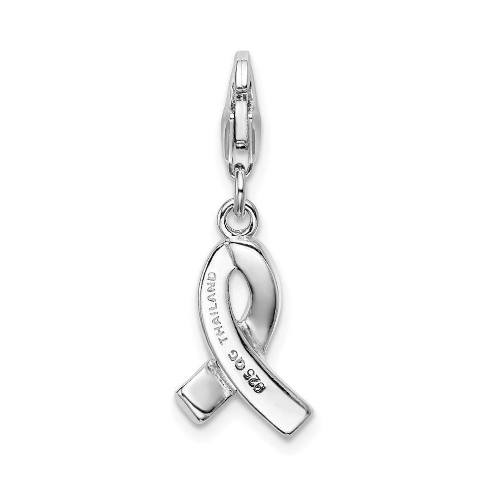 Amore La Vita Sterling Silver Rhodium-plated Polished Stellux Crystal Pink Awareness Charm with Fancy Lobster Clasp QCC614