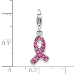 Amore La Vita Sterling Silver Rhodium-plated Polished Stellux Crystal Pink Awareness Charm with Fancy Lobster Clasp QCC614