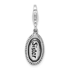 Amore La Vita Sterling Silver Rhodium-plated Polished Antiqued SISTER Charm with Fancy Lobster Clasp QCC693