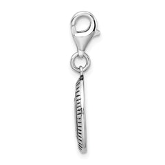 Amore La Vita Sterling Silver Rhodium-plated Polished Antiqued STRENGTH Charm with Fancy Lobster Clasp QCC695