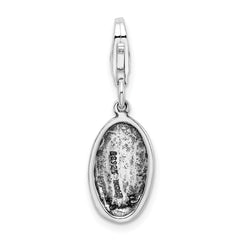 Amore La Vita Sterling Silver Rhodium-plated Polished Antiqued STRENGTH Charm with Fancy Lobster Clasp QCC695