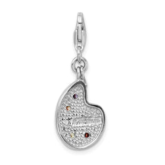 Amore La Vita Sterling Silver Rhodium-plated Polished 3-D CZ Enameled Artist Palette Charm with Fancy Lobster Clasp QCC703