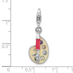 Amore La Vita Sterling Silver Rhodium-plated Polished 3-D CZ Enameled Artist Palette Charm with Fancy Lobster Clasp QCC703