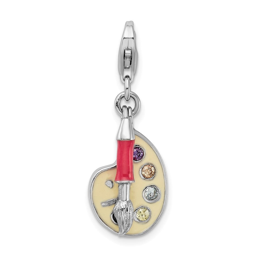 Amore La Vita Sterling Silver Rhodium-plated Polished 3-D CZ Enameled Artist Palette Charm with Fancy Lobster Clasp QCC703