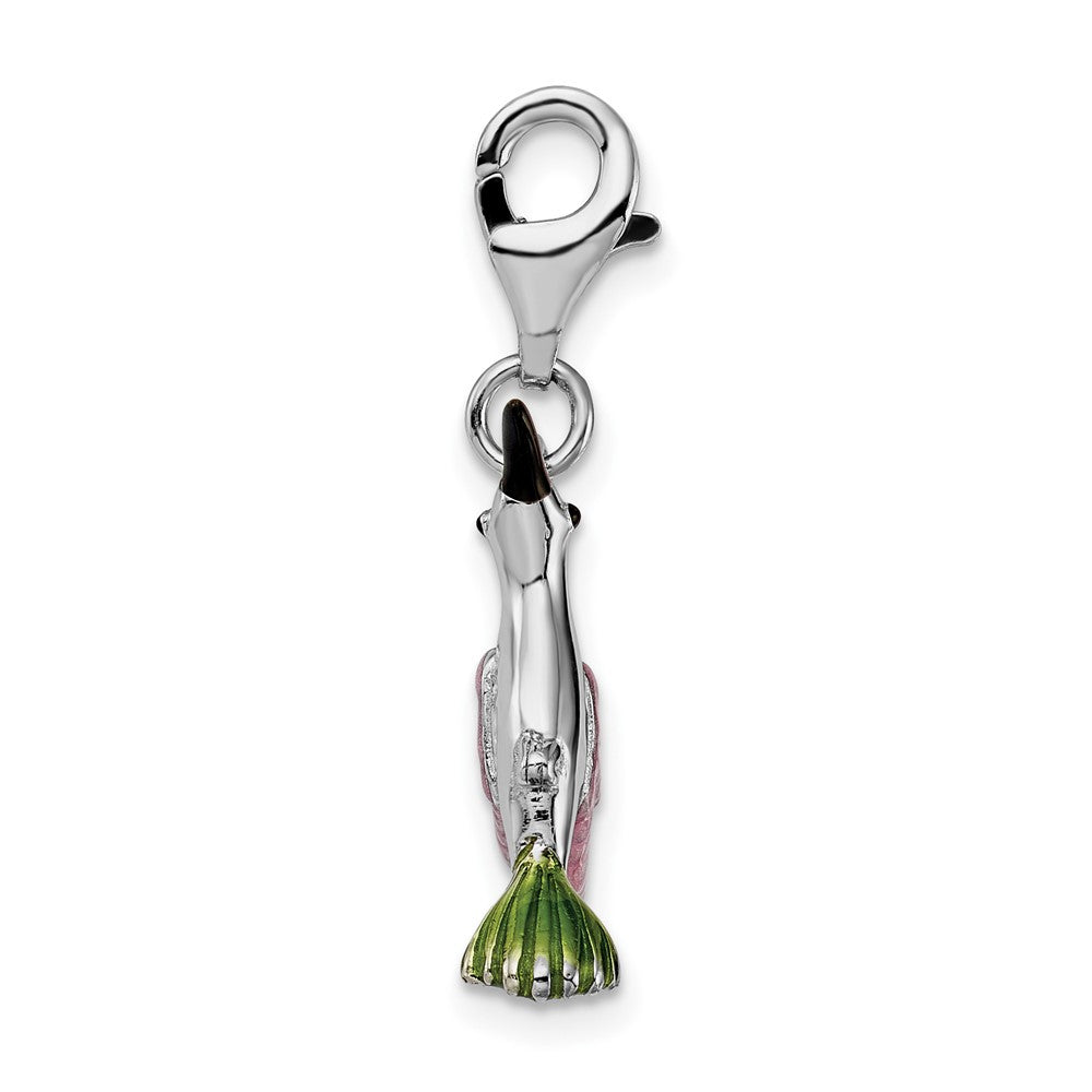 Amore La Vita Sterling Silver Rhodium-plated Polished 3-D Enameled Hummingbird Charm with Fancy Lobster Clasp QCC706