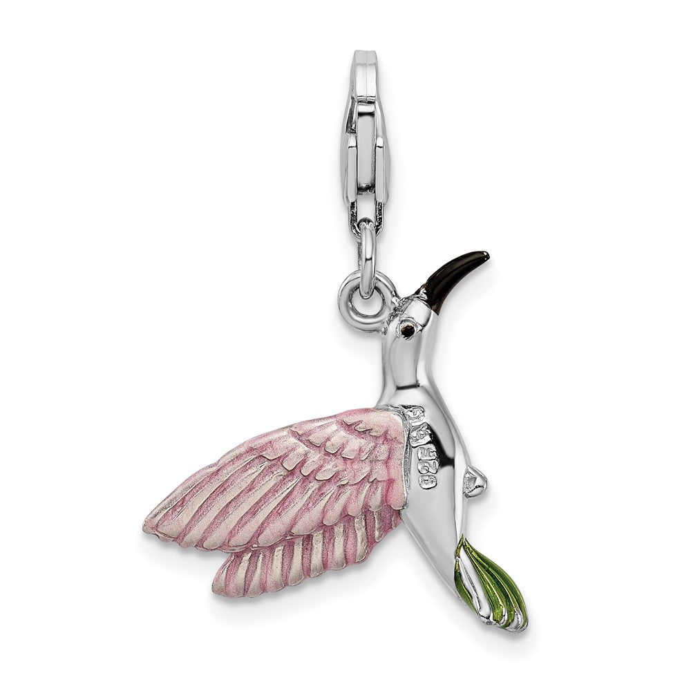 Amore La Vita Sterling Silver Rhodium-plated Polished 3-D Enameled Hummingbird Charm with Fancy Lobster Clasp QCC706