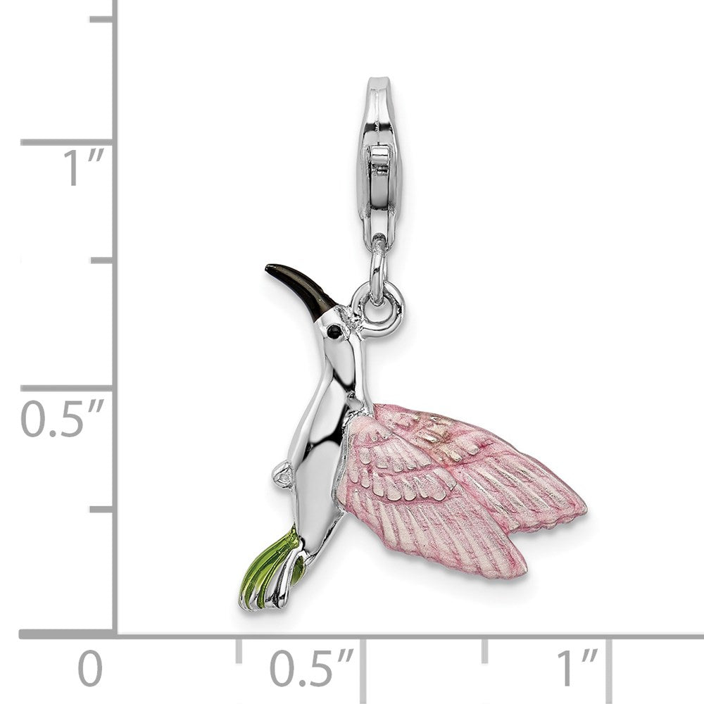 Amore La Vita Sterling Silver Rhodium-plated Polished 3-D Enameled Hummingbird Charm with Fancy Lobster Clasp QCC706