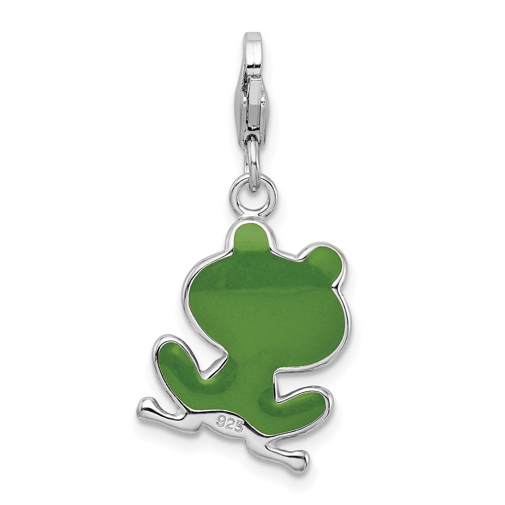 Amore La Vita Sterling Silver Rhodium-plated Polished Enameled Frog Charm with Fancy Lobster Clasp QCC716