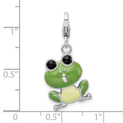 Amore La Vita Sterling Silver Rhodium-plated Polished Enameled Frog Charm with Fancy Lobster Clasp QCC716