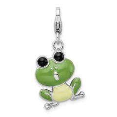Amore La Vita Sterling Silver Rhodium-plated Polished Enameled Frog Charm with Fancy Lobster Clasp QCC716