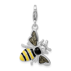 Amore La Vita Sterling Silver Rhodium-plated Polished Enameled 3-D Bubble Bee Charm with Fancy Lobster Clasp QCC723