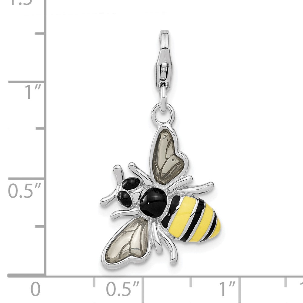 Amore La Vita Sterling Silver Rhodium-plated Polished Enameled 3-D Bubble Bee Charm with Fancy Lobster Clasp QCC723