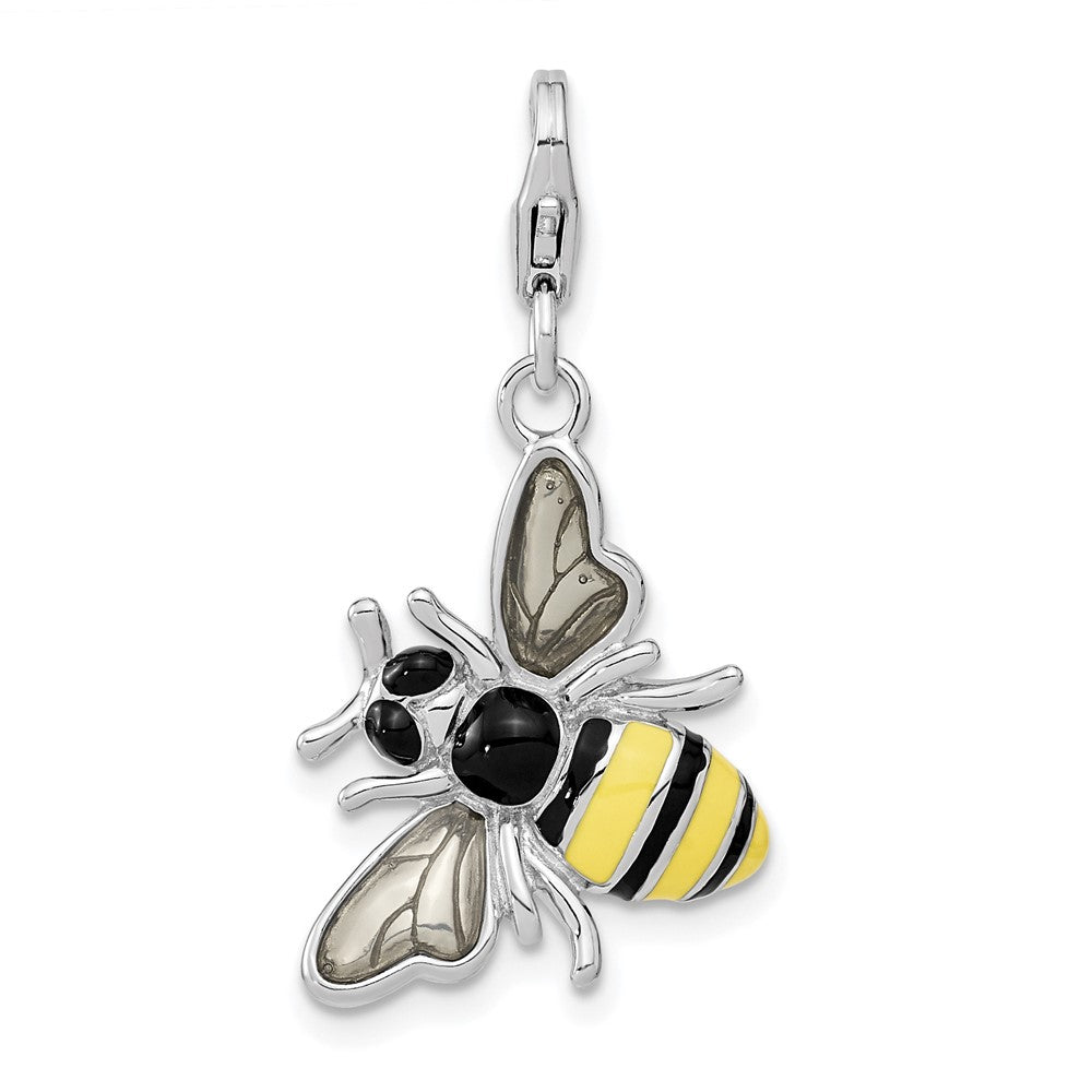 Amore La Vita Sterling Silver Rhodium-plated Polished Enameled 3-D Bubble Bee Charm with Fancy Lobster Clasp QCC723