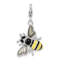 Amore La Vita Sterling Silver Rhodium-plated Polished Enameled 3-D Bubble Bee Charm with Fancy Lobster Clasp QCC723