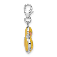 Amore La Vita Sterling Silver Rhodium-plated Polished Enameled 3-D Duck Charm with Fancy Lobster Clasp QCC726