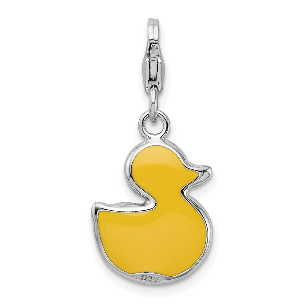 Amore La Vita Sterling Silver Rhodium-plated Polished Enameled 3-D Duck Charm with Fancy Lobster Clasp QCC726