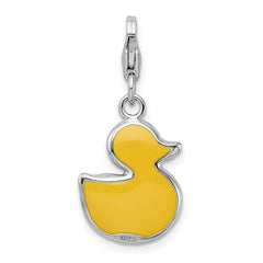 Amore La Vita Sterling Silver Rhodium-plated Polished Enameled 3-D Duck Charm with Fancy Lobster Clasp QCC726
