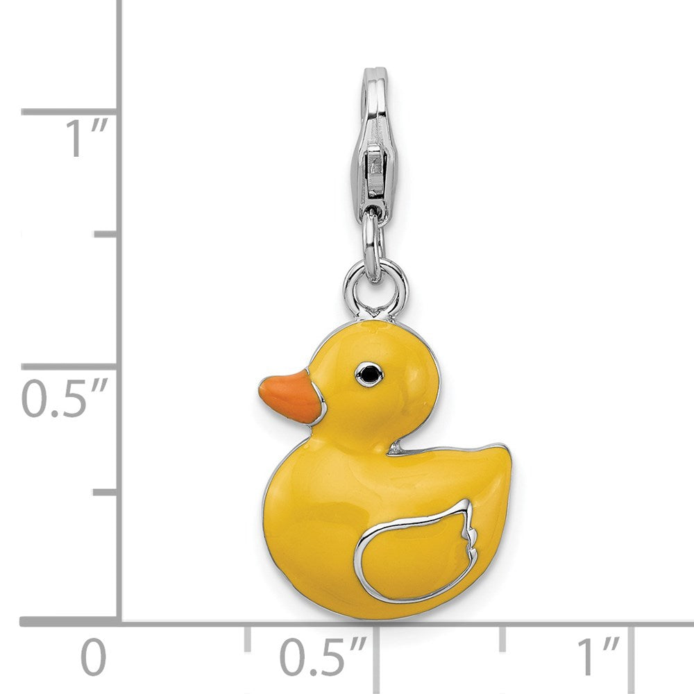 Amore La Vita Sterling Silver Rhodium-plated Polished Enameled 3-D Duck Charm with Fancy Lobster Clasp QCC726