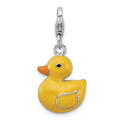 Amore La Vita Sterling Silver Rhodium-plated Polished Enameled 3-D Duck Charm with Fancy Lobster Clasp QCC726