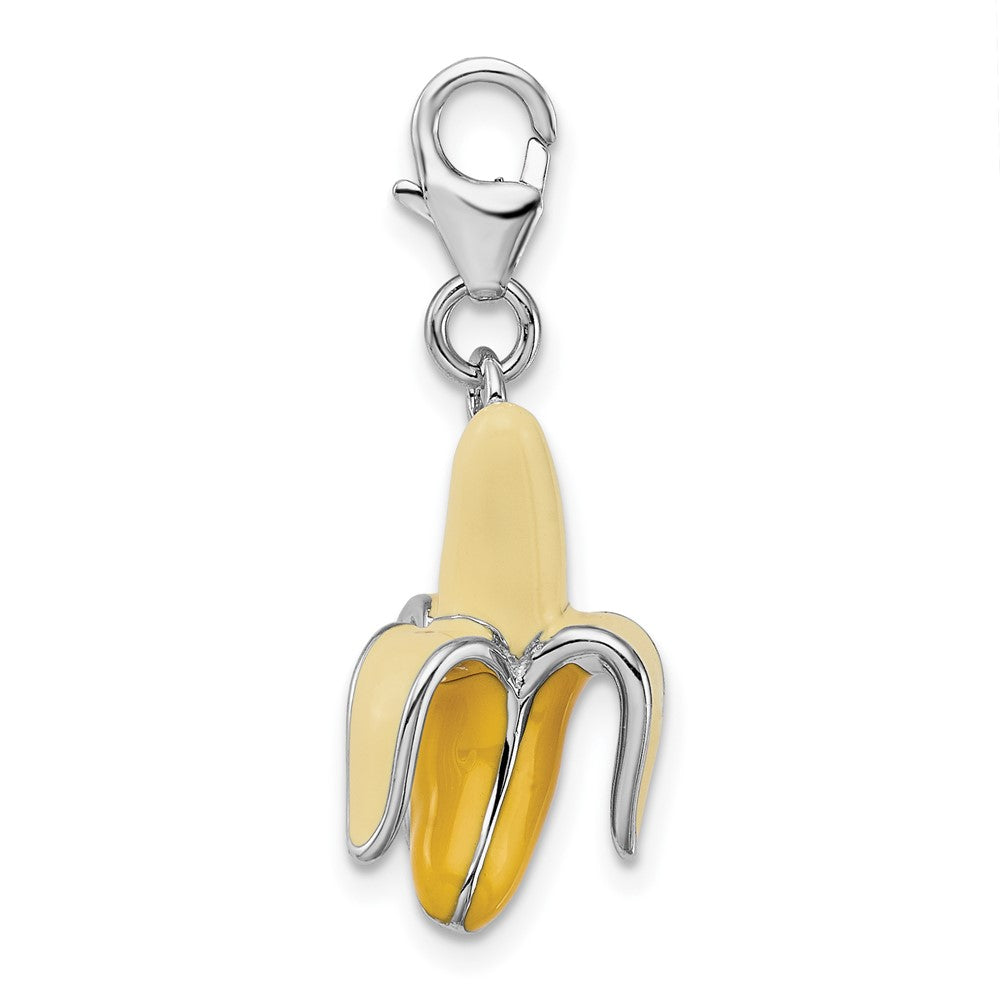 Amore La Vita Sterling Silver Rhodium-plated Polished 3-D Enameled Peeled Banana Charm with Fancy Lobster Clasp QCC732