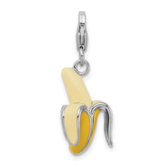 Amore La Vita Sterling Silver Rhodium-plated Polished 3-D Enameled Peeled Banana Charm with Fancy Lobster Clasp QCC732