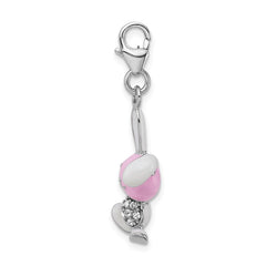 Amore La Vita Sterling Silver Rhodium-plated Polished 3-D Enameled Bunny Charm with Fancy Lobster Clasp QCC793
