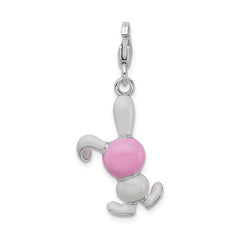 Amore La Vita Sterling Silver Rhodium-plated Polished 3-D Enameled Bunny Charm with Fancy Lobster Clasp QCC793