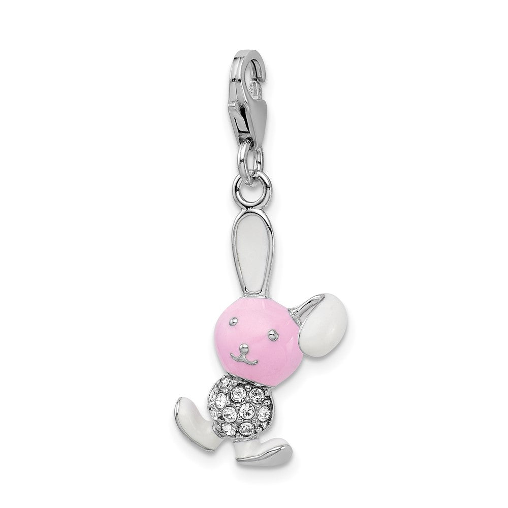 Amore La Vita Sterling Silver Rhodium-plated Polished 3-D Enameled Bunny Charm with Fancy Lobster Clasp QCC793