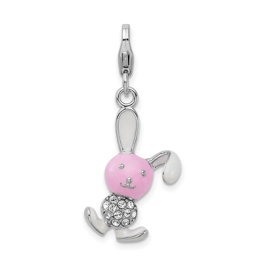Amore La Vita Sterling Silver Rhodium-plated Polished 3-D Enameled Bunny Charm with Fancy Lobster Clasp QCC793