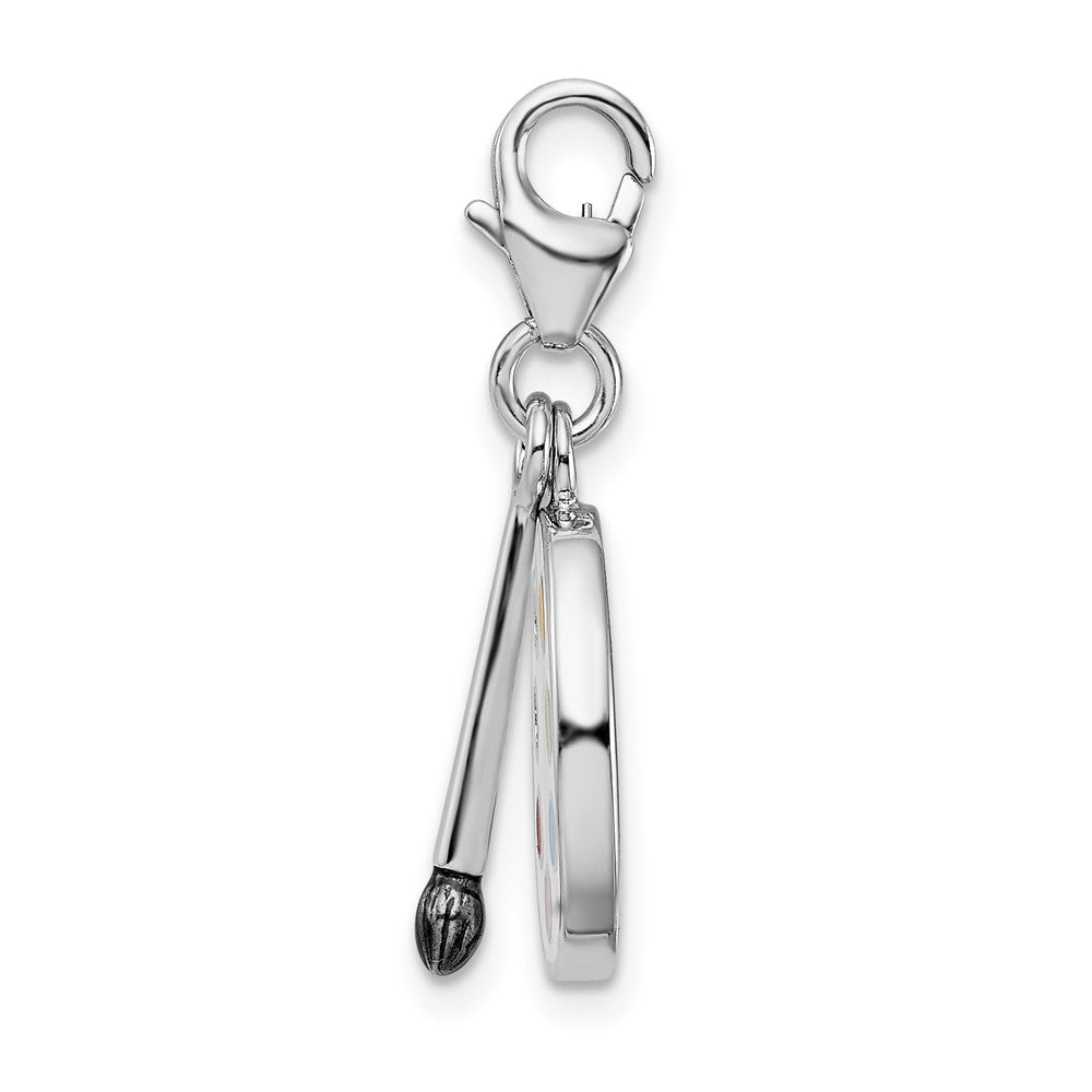 Amore La Vita Sterling Silver Rhodium-plated Polished Enameled 3-D Palette and Brush Charm with Fancy Lobster Clasp QCC796