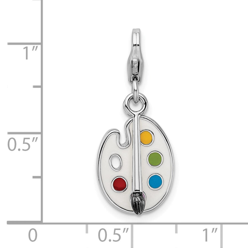 Amore La Vita Sterling Silver Rhodium-plated Polished Enameled 3-D Palette and Brush Charm with Fancy Lobster Clasp QCC796