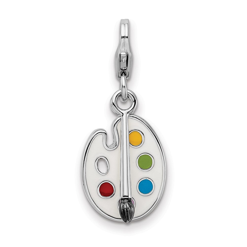 Amore La Vita Sterling Silver Rhodium-plated Polished Enameled 3-D Palette and Brush Charm with Fancy Lobster Clasp QCC796