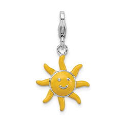 Amore La Vita Sterling Silver Rhodium-plated Polished 3-D Enameled Sunshine Charm with Fancy Lobster Clasp QCC800