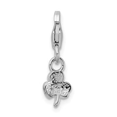 Amore La Vita Sterling Silver Rhodium-plated Polished 3-D Green Enameled Clover Charm with Fancy Lobster Clasp QCC816