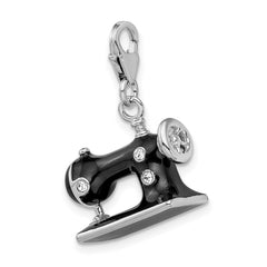 Amore La Vita Sterling Silver Rhodium-plated Polished 3-D Enameled Sewing Machine Charm with Fancy Lobster Clasp QCC818