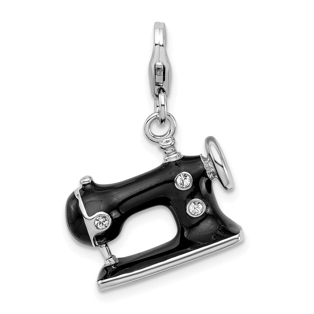 Amore La Vita Sterling Silver Rhodium-plated Polished 3-D Enameled Sewing Machine Charm with Fancy Lobster Clasp QCC818