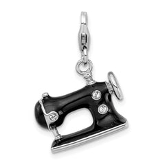 Amore La Vita Sterling Silver Rhodium-plated Polished 3-D Enameled Sewing Machine Charm with Fancy Lobster Clasp QCC818