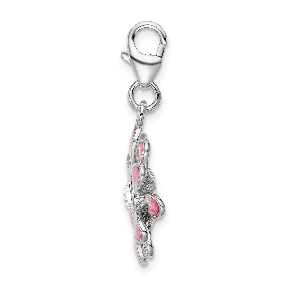 Amore La Vita Sterling Silver Rhodium-plated Polished Enameled Flower Charm with Fancy Lobster Clasp QCC823