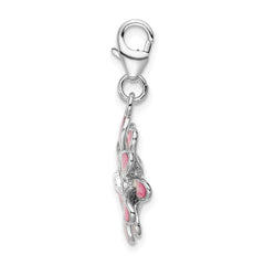 Amore La Vita Sterling Silver Rhodium-plated Polished Enameled Flower Charm with Fancy Lobster Clasp QCC823